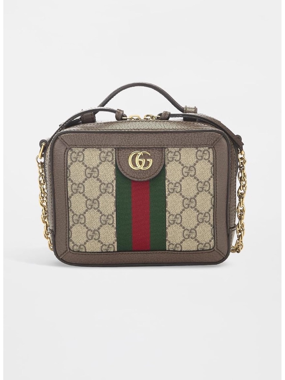 Gucci Brown/Beige GG Canvas Crossbody with Green-Red Web Stripe